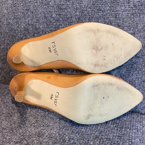 RSVP Patent Tan Heels Womens 8 Pumps Ankle Strap 3.25 inch Stiletto Shoes - Picture 5 of 5